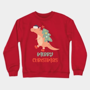 Dinosaur Carrying a Christmas Tree Crewneck Sweatshirt